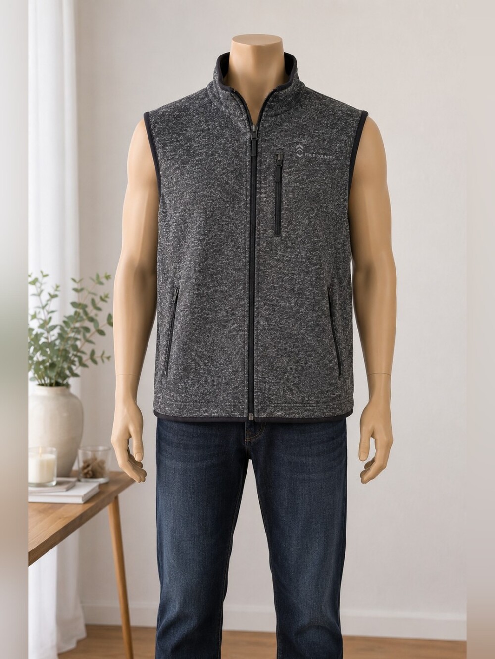 Free Country Men's XL Fleece Vest Full Zip Gray Heather Outdoor